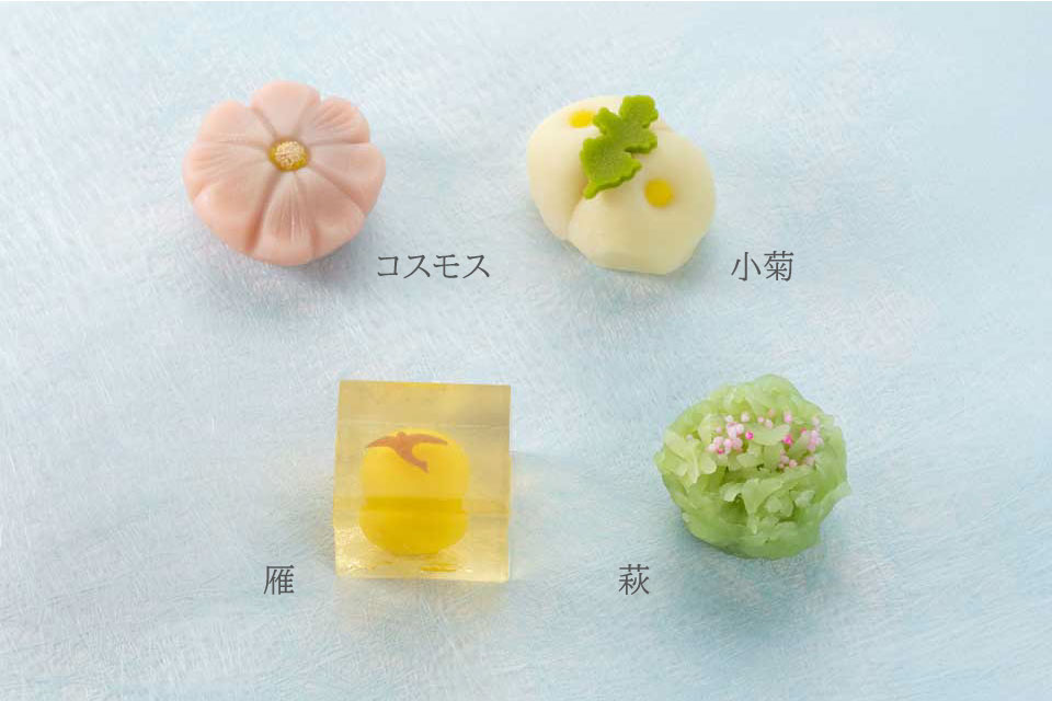 上生菓子：コスモス,小菊,赤とんぼ,雁,萩